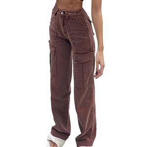 Women Patchwork Jeans High Waisted Straight Leg Stretch Denim Pants